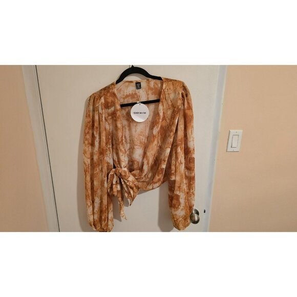 Shein Curve Blouse Long Sleeve Front Tie Orange Tie Dye Swim Cover Up Womens 1X - Picture 1 of 9